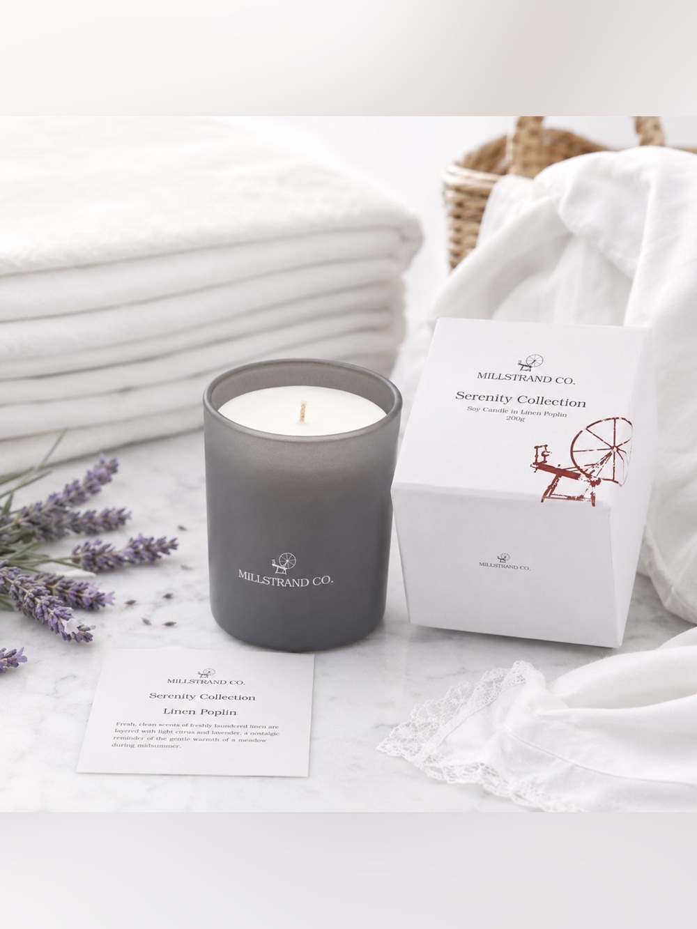 Millstrand Co. Serenity Collection - Soy Candle in Linen Poplin 200g